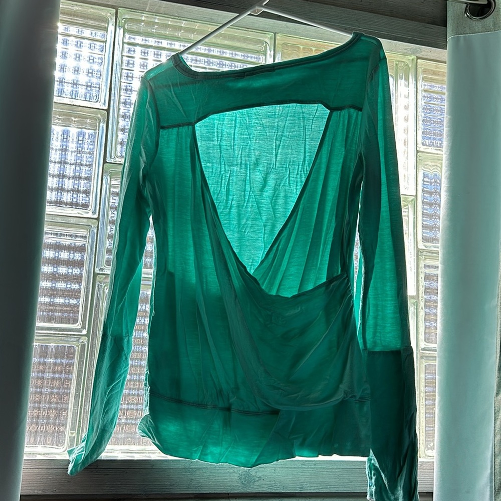 Prana XL teal long sleeve shirt with open back